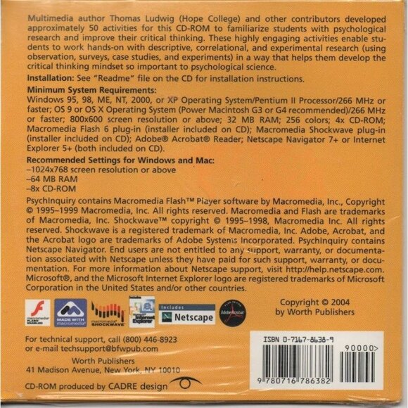 Psychinquiry  CD-Rom David G Myers Psychology  Thomas Ludwig Seventh Ed. Sealed - Picture 2 of 4